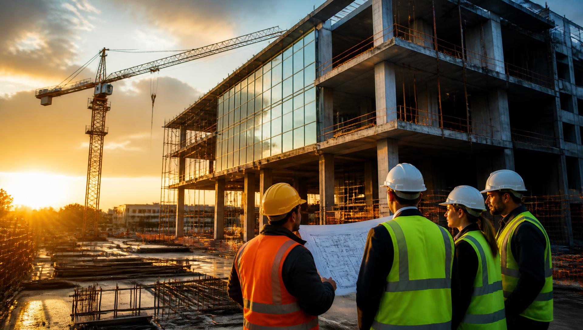 Chantier de construction moderne suivi par les équipes RMH Construction en Île-de-France